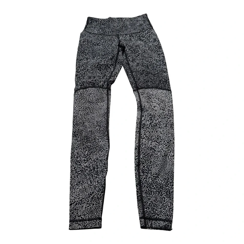 LULULEMON Leggings Black White Animal Print High Rise Women's Size 4 Yoga Gym